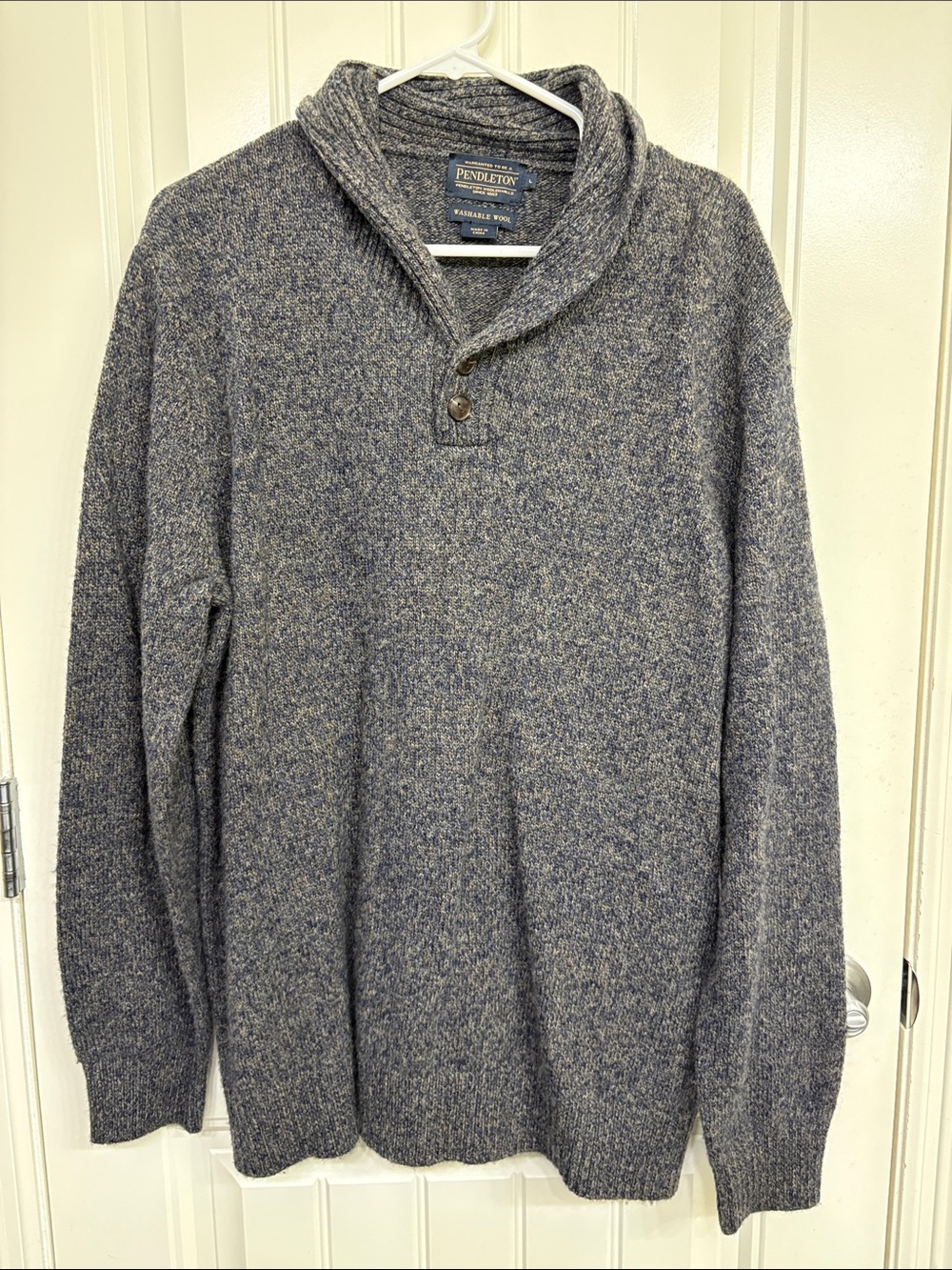 Pendleton Men's Shawl Collar Zip-Up Sweater in Blue and Tan